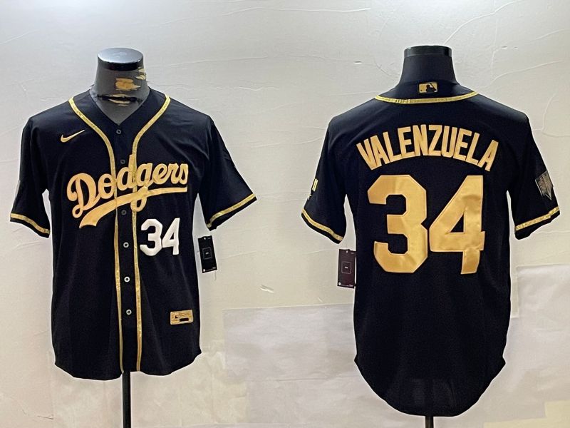 Men Los Angeles Dodgers #34 Valenzuela Black Gold Game 2024 Nike MLB Jersey style 10291